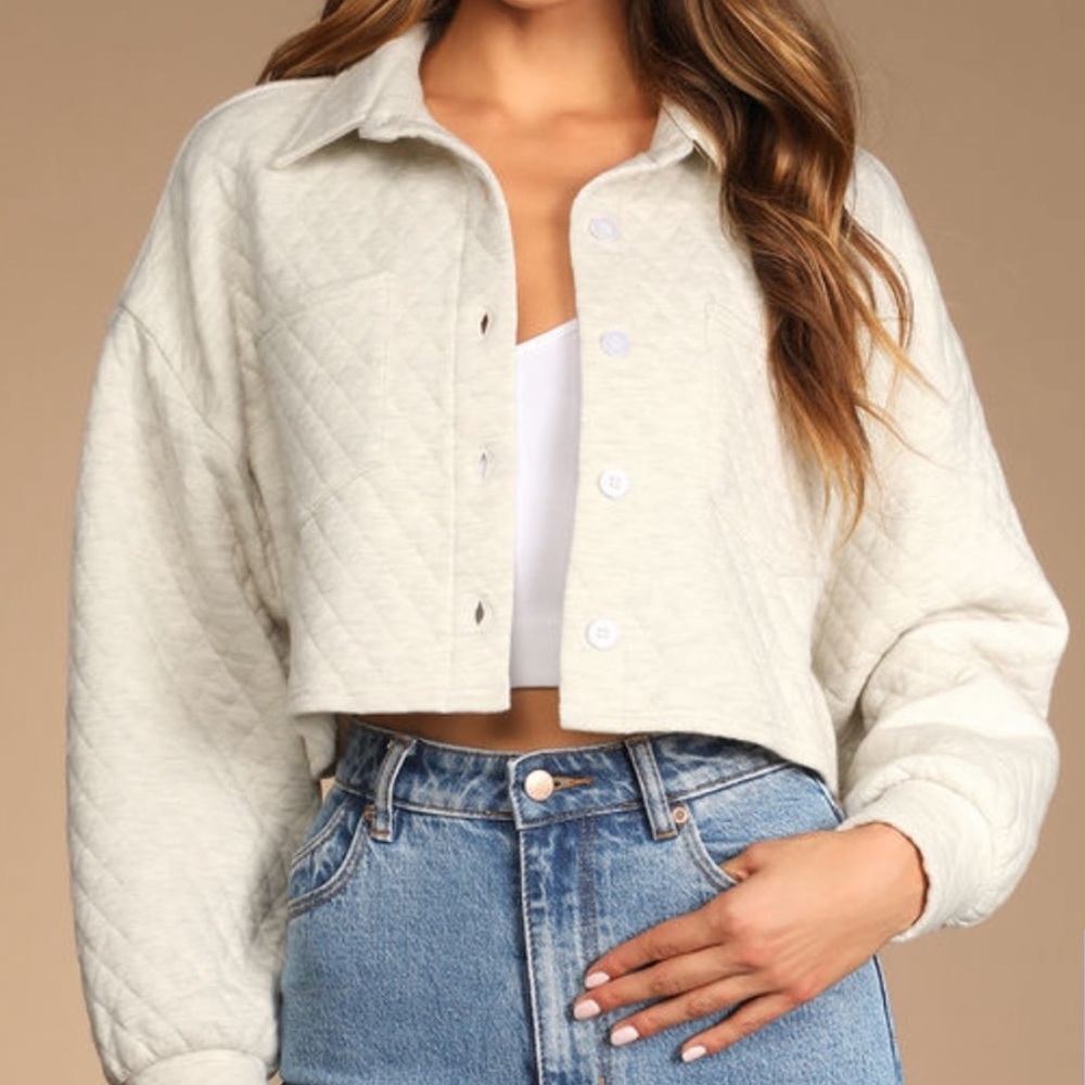 Morning Frost Heather Grey Quilted Cropped Jacket